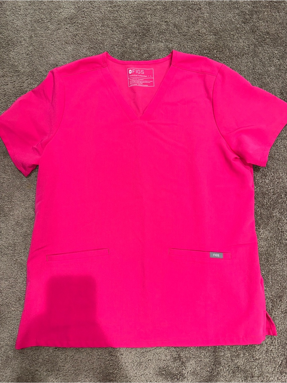 Figs Short Sleeve V-Neck Scrub Top in Hot Pink